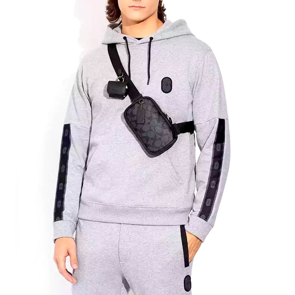 Coach Multifunction Phone Pack Belt Bag In Charcoal Black Signature Canvas